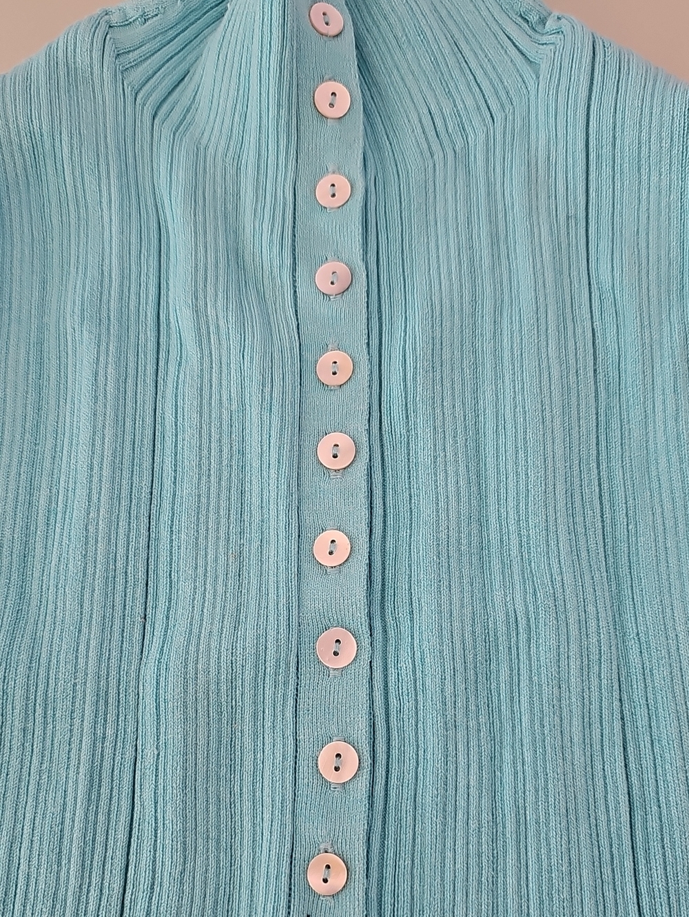 Sleeveless Ribbed Button-Back Top - Aqua - Picture 2 of 5